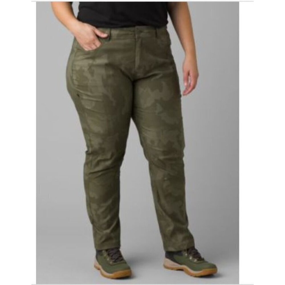 PrAna Women's Halle Straight Athletic Pants II Plus Size 18W Sage Camo